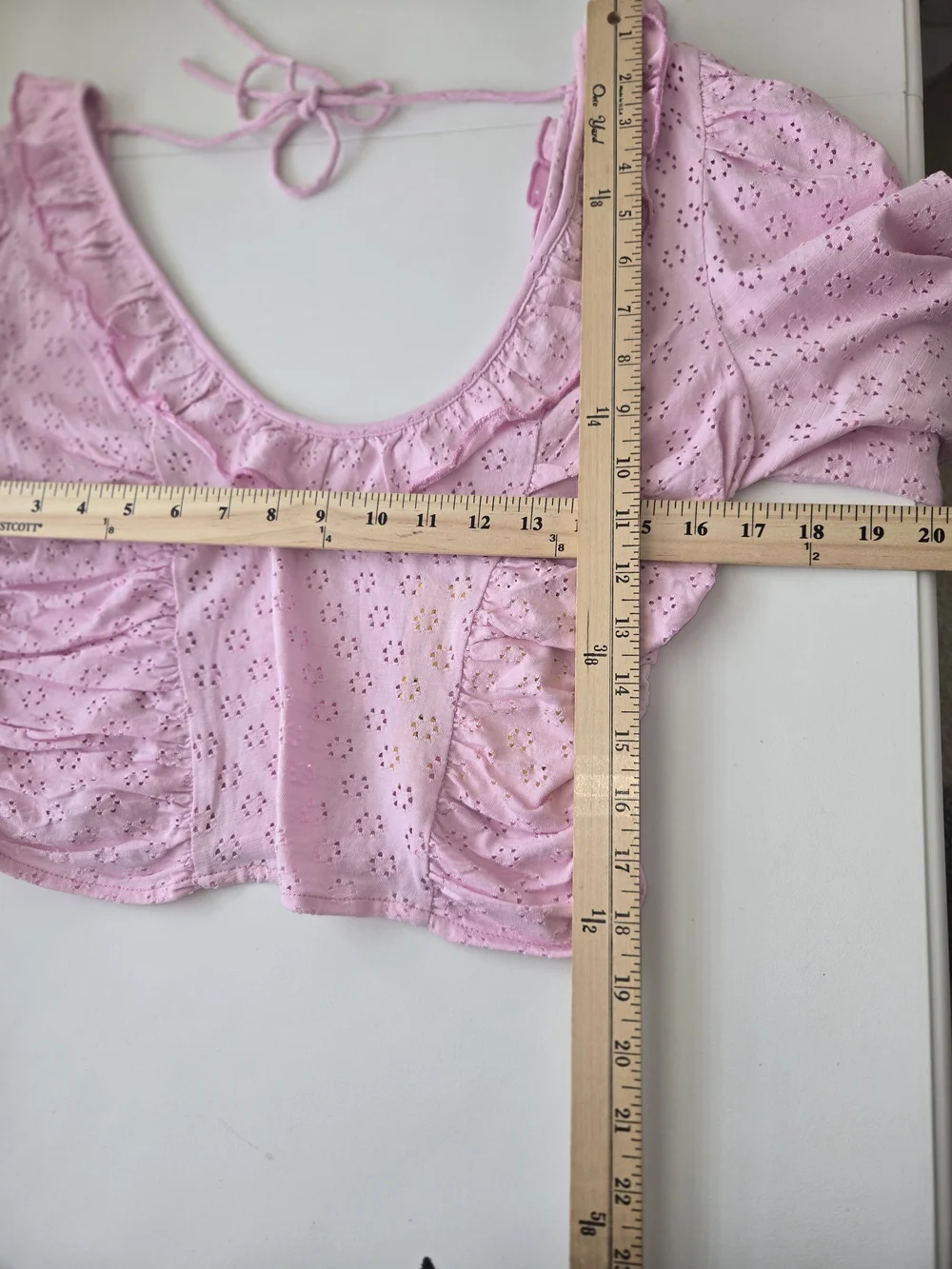 NWT RARE Free People Pink Eyelet Lace Long Sleeve Back Tie Ruffle Top SAMPLE S